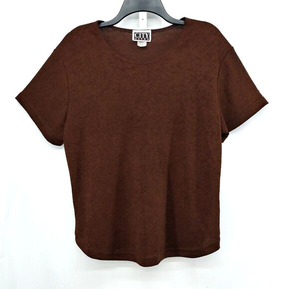 City Sites Shirt Womens Brown Size 1X Short Sleeve Pullover Blouse Top - Picture 1 of 5
